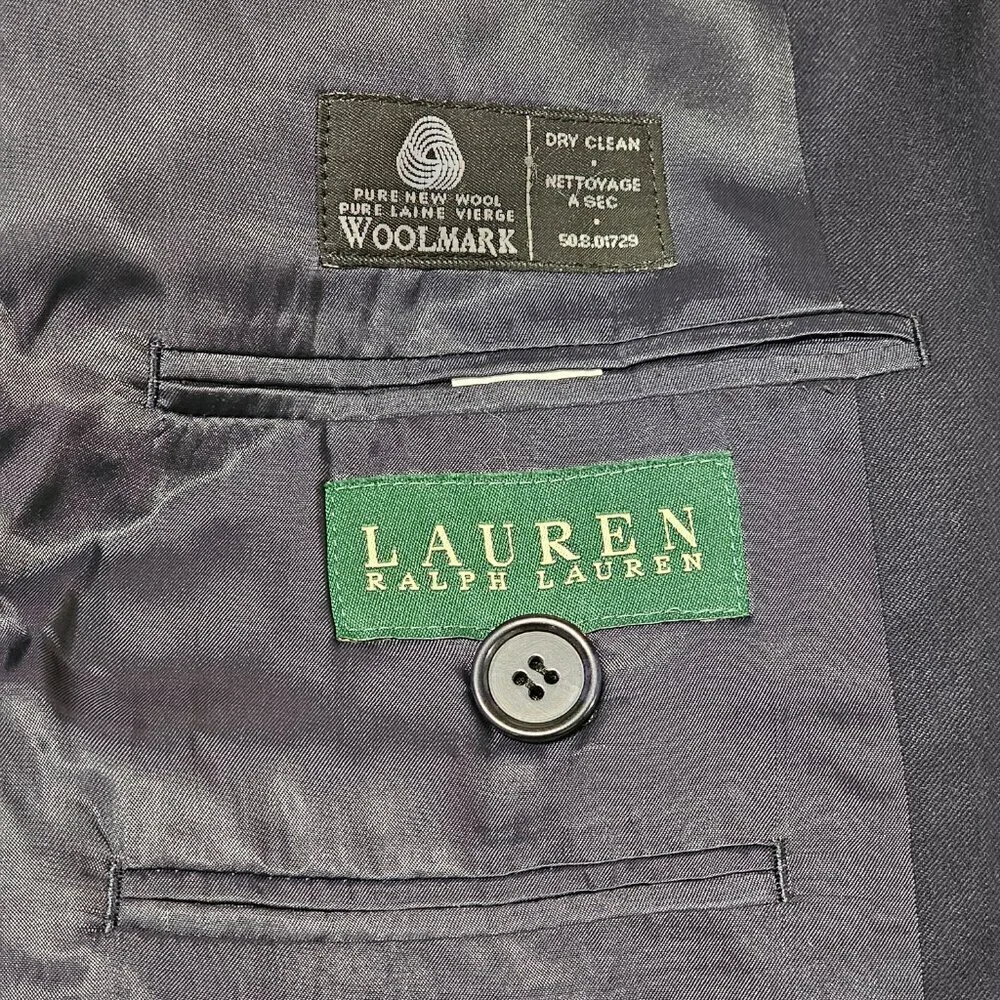 Lauren Ralph Lauren Coat Blazer Men Size 42 L Navy Blue Pure Woolmark 100% Wool